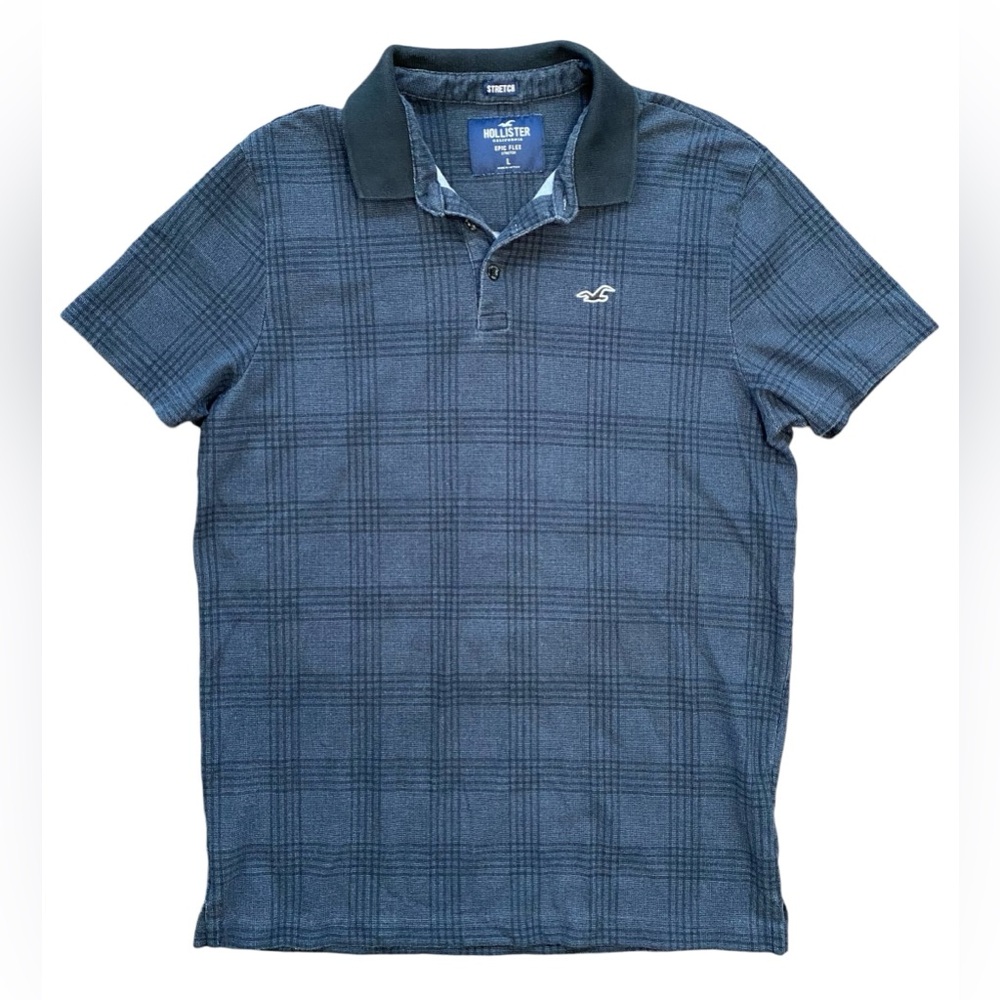 Hollister Blue Plaid Men's Short Sleeve Polo Shirt Size L